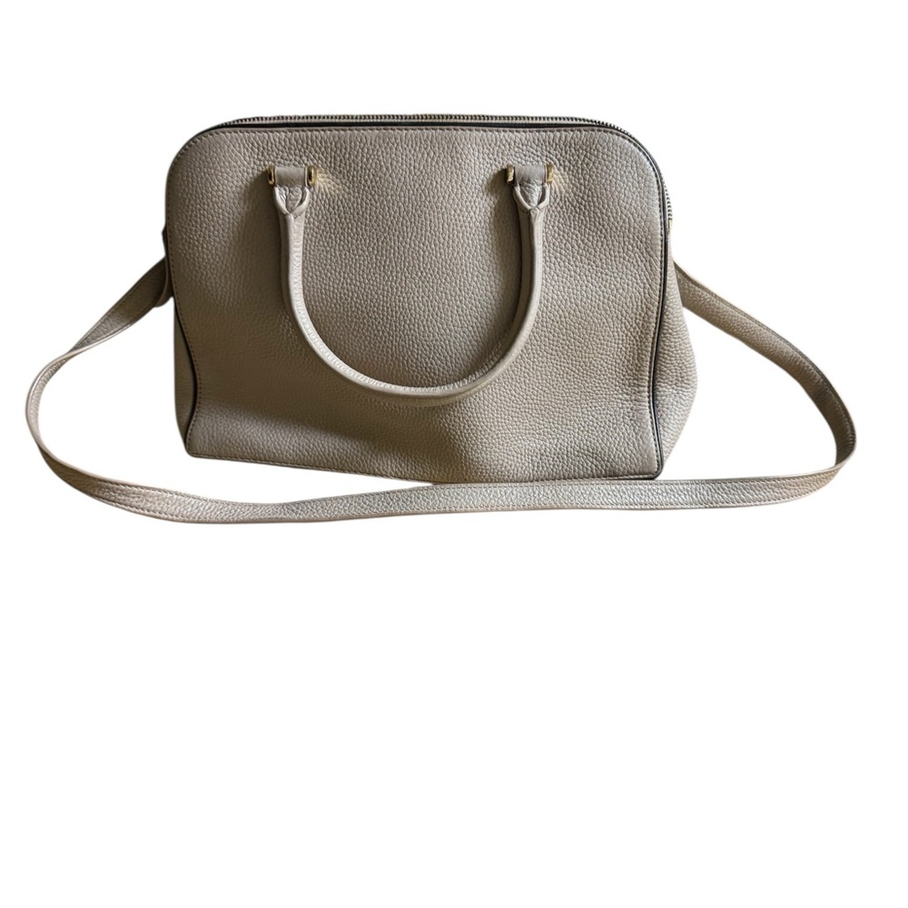 Kate Spade New York Pebbled Leather Satchel Beige Black Tassel Top Handle Bag - Picture 2 of 4